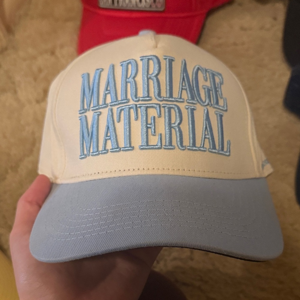Marriage Material Cap in Cream and Blue bridemerch